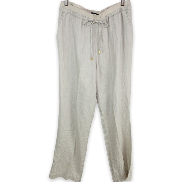 Natural Linen Pants draw string elastic wide leg lagenlook medium relaxed - Picture 1 of 11